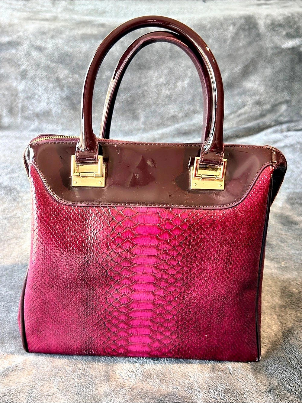 bebe Structured Satchel in Fuchsia & Burgundy